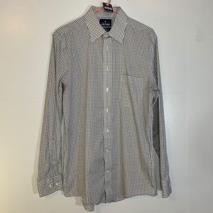 005 Stafford Travel Comfort Stretch Check Long Sleeve Brown White Medium